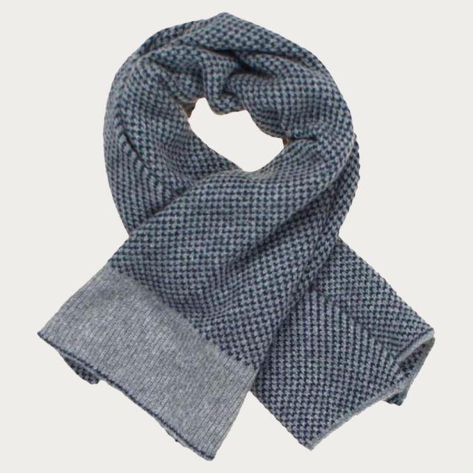 Grey and Navy Chevron Double Faced Cashmere Neck Warmer