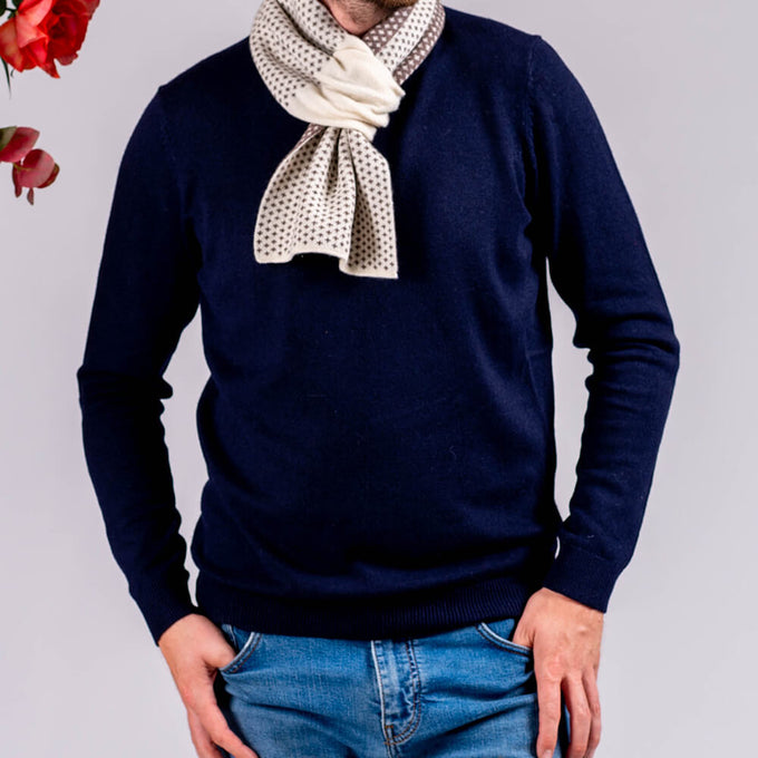 Brown and Ivory Fleur de Lis Cashmere Neck Warmer