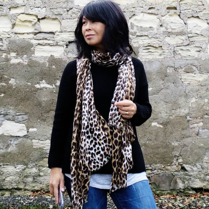 PRE ORDER: Brown Leopard Print Cashmere and Silk Scarf