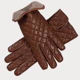 Hazelnut Brown Quilted Cashmere Lined Leather Gloves