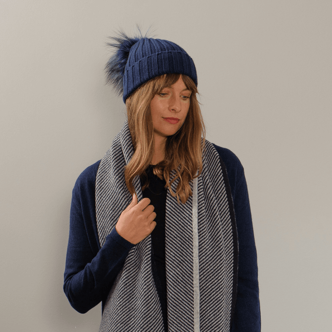 Grey Cashmere Fur Pom Pom Hat