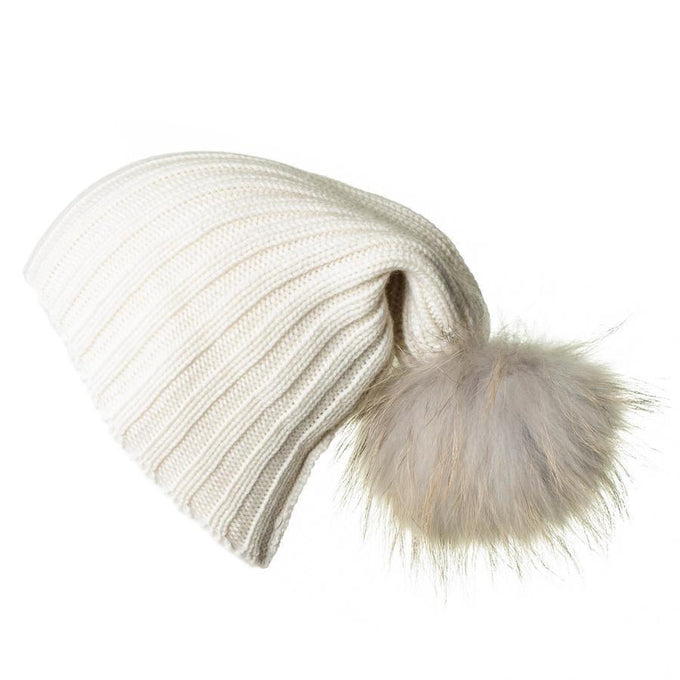 Cream Cashmere and Fur Pom Pom Beanie 3