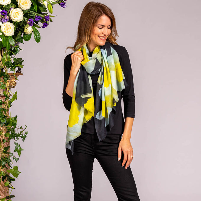 The Floral Trilogy - Yellow Daffodil Cashmere and Silk Wrap