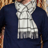 Duck Egg Blue Windowpane Check Cashmere Scarf