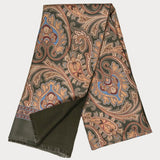Sacra Olive Green and Gold Italian Silk Scarf