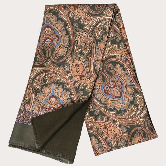 Sacra Olive Green and Gold Italian Silk Scarf