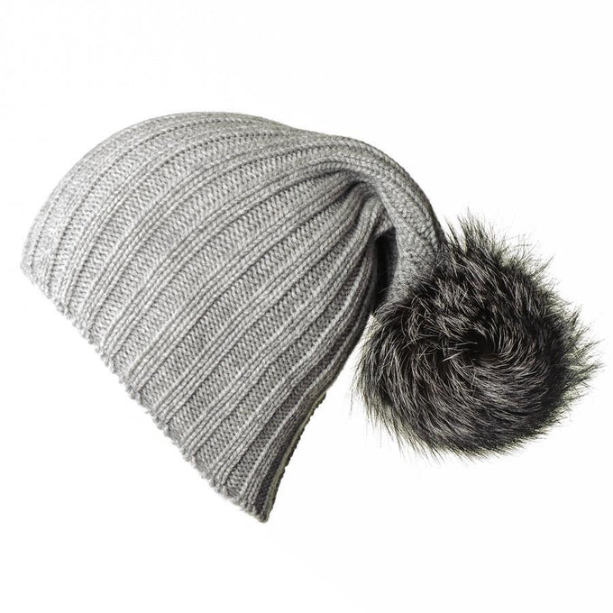 Grey Cashmere and Fur Pom Pom Beanie 3