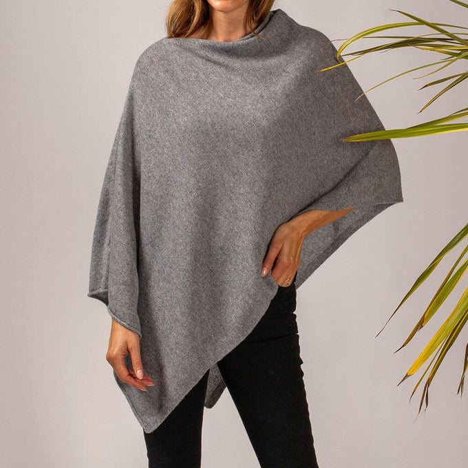 Warm Grey Knitted Cashmere Poncho