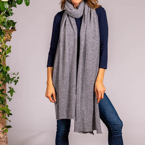 Oversized Grey Cashmere Knit Scarf