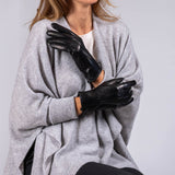 Ladies Black Hand Stitched Cashmere Lined Leather Gloves