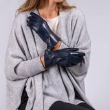 Ladies Navy Hand Stitched Cashmere Lined Leather Gloves