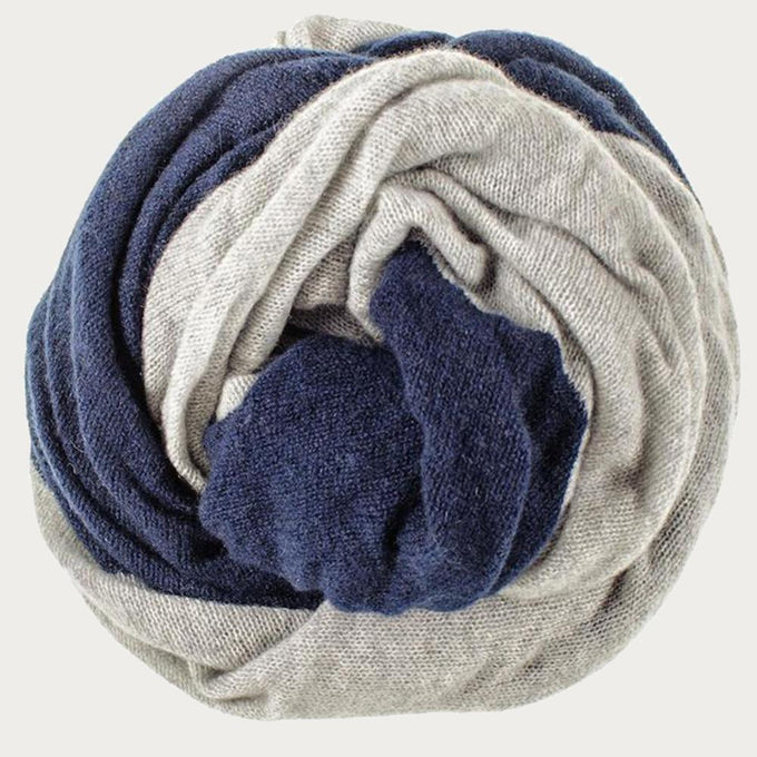 Navy and Silver Grey Double Sided Long Cashmere Snood