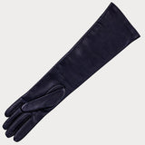 Long Navy Blue Silk Lined Leather Gloves