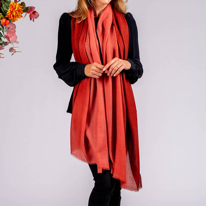 Mahogany to Clay Shaded Cashmere and Silk Wrap