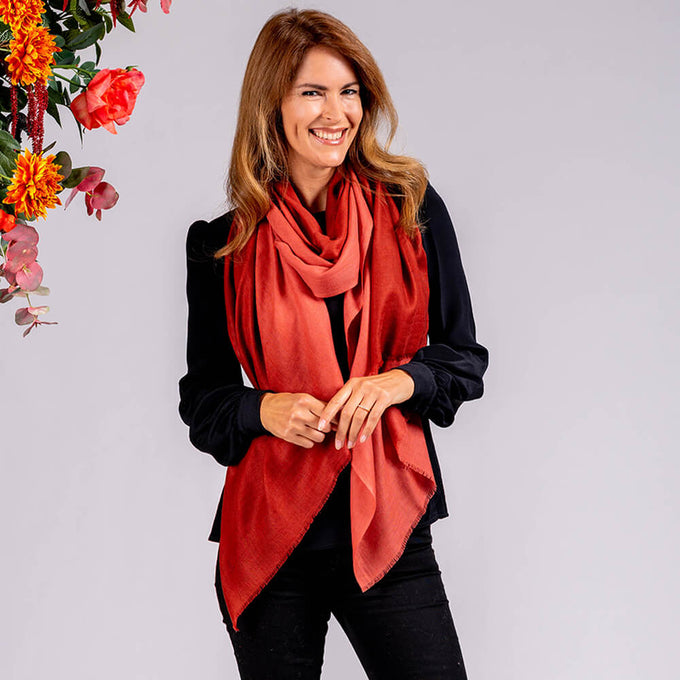 Mahogany to Clay Shaded Cashmere and Silk Wrap