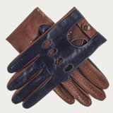 Navy and Tobacco Italian Leather Driving Gloves