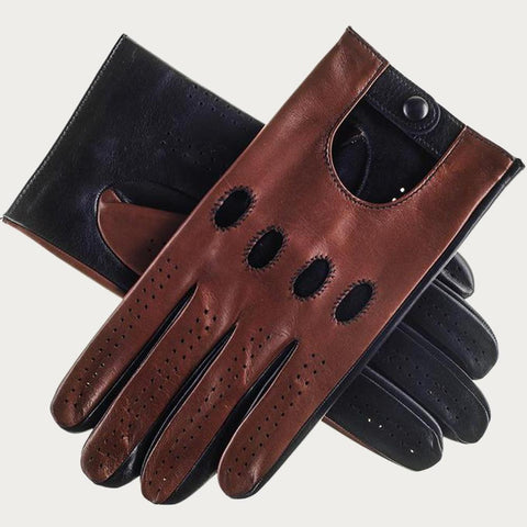 Brown and Black Leather Driving Gloves