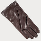 Dark Brown and Hazelnut Leather Gloves with Zip Detail - Cashmere Lined