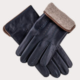 Men's Navy and Tan Cashmere Lined Leather Gloves