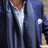 IMPERFECTLY YOURS: Navy Polka Dot Silk Scarf