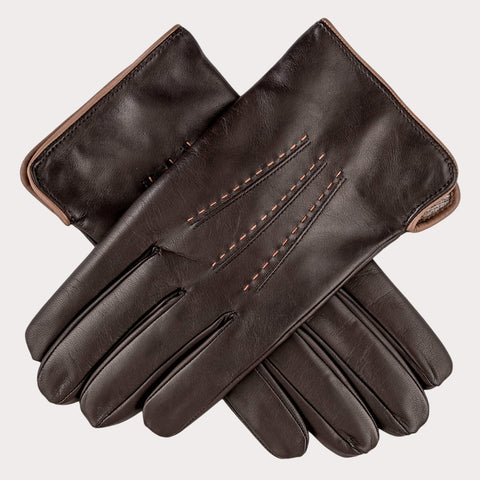 Men’s Two Tone Brown Cashmere Lined Leather Gloves