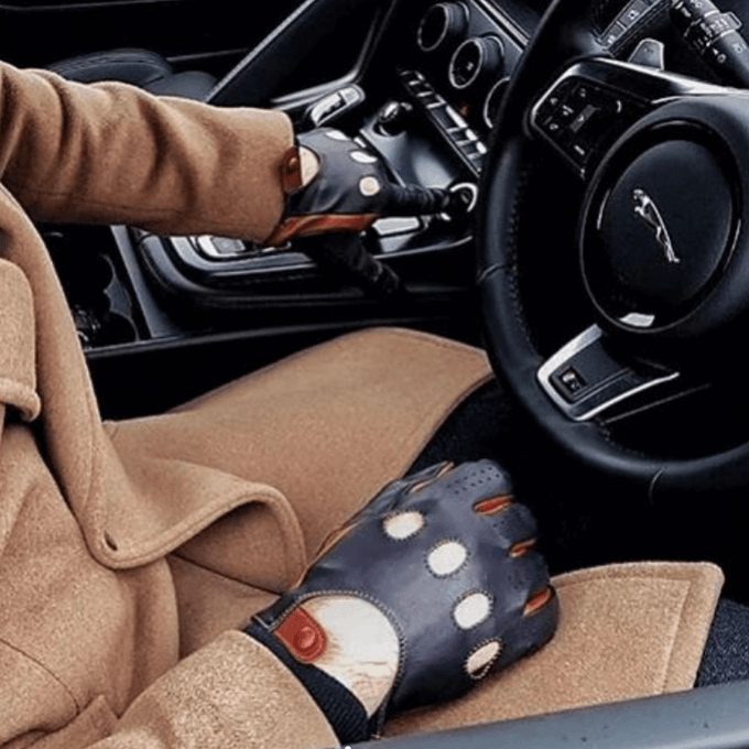 Navy and Tobacco Italian Leather Driving Gloves