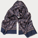 Devera Navy and Burgundy Italian Paisley Silk Scarf