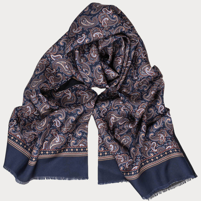 Devera Navy and Burgundy Italian Paisley Silk Scarf
