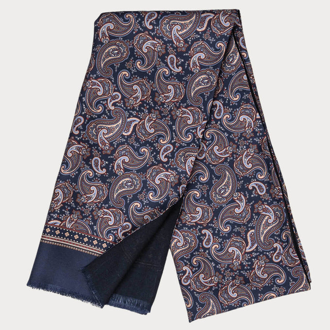 Devera Navy and Burgundy Italian Paisley Silk Scarf