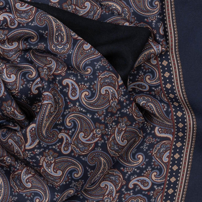 Devera Navy and Burgundy Italian Paisley Silk Scarf