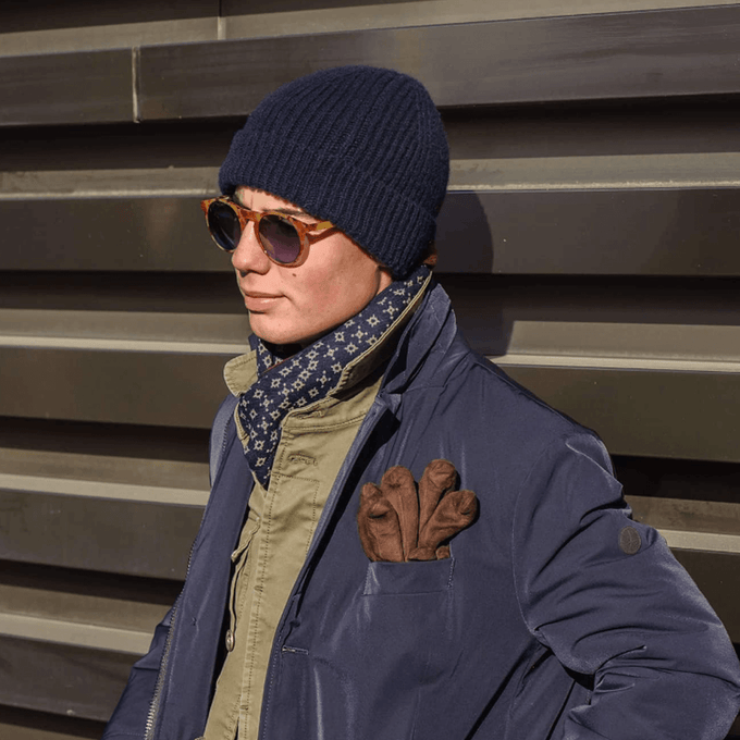 Navy Cashmere Beanie Hat