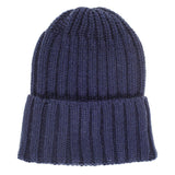 Chunky Rib Knit Navy Cashmere Beanie