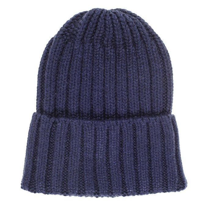 Chunky Rib Knit Navy Cashmere Beanie