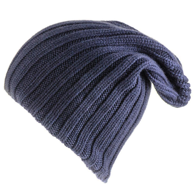 Chunky Rib Knit Navy Cashmere Beanie