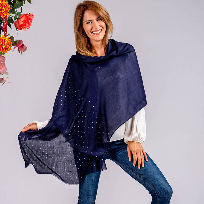 Swarovski Navy Wrap in Cashmere and Silk