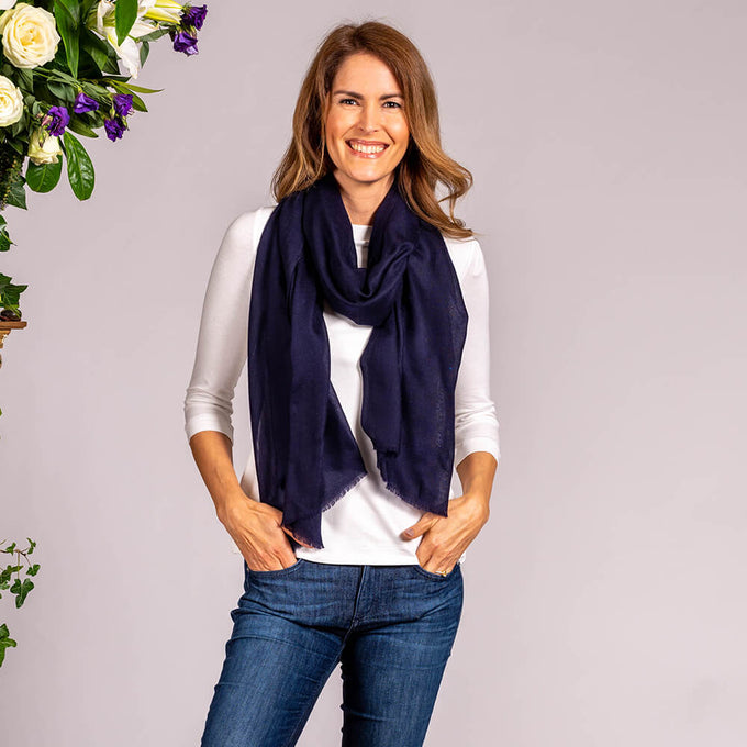 Classic Midnight Navy Cashmere and Silk Wrap