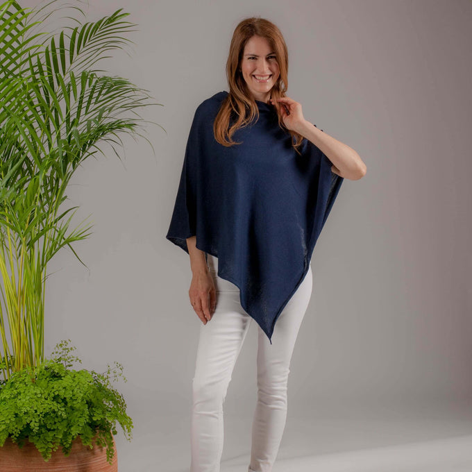 Navy Cotton and Cashmere Poncho