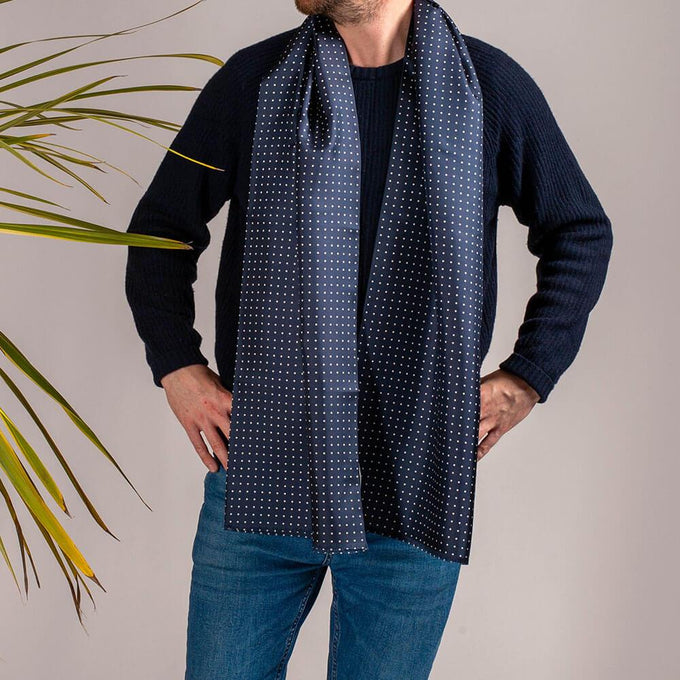 IMPERFECTLY YOURS: Navy Polka Dot Silk Scarf