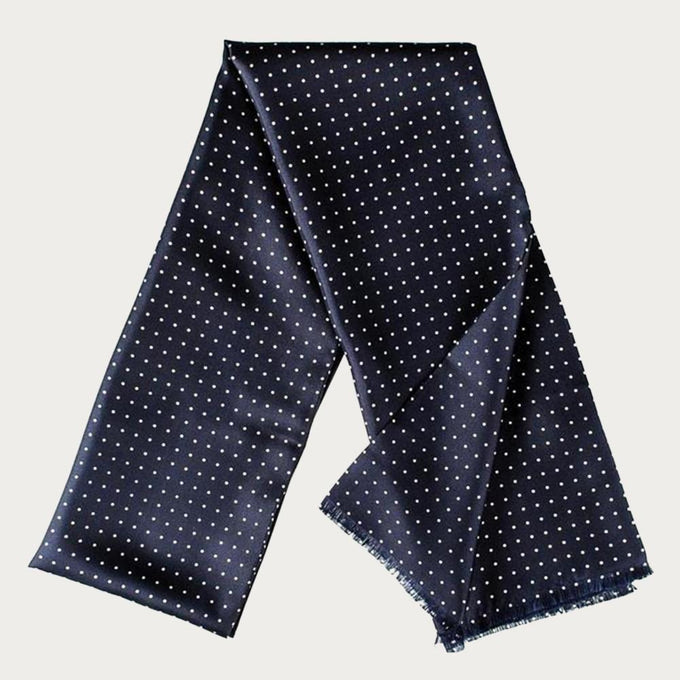 IMPERFECTLY YOURS: Navy Polka Dot Silk Scarf