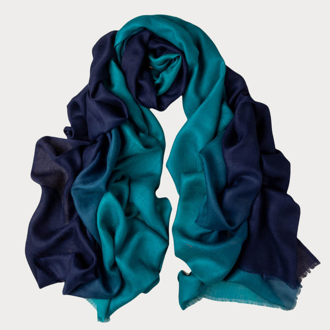 IMPERFECTLY YOURS: Navy to Teal Shaded Cashmere and silk Wrap