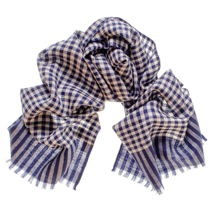 Navy and White Check Superfine Cashmere Cravat Set