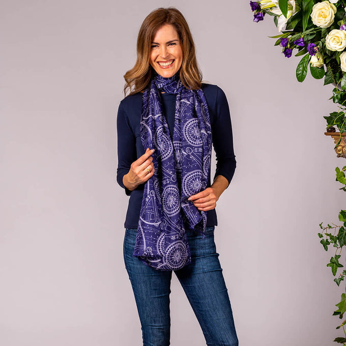 Oceanic Navy and White Silk Twill Scarf