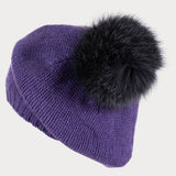 Purple Cashmere and Fur Pom Pom Beret