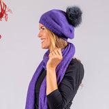 Purple Cashmere and Fur Pom Pom Beret