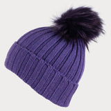 Purple Cashmere and Fur Pom Pom Beanie