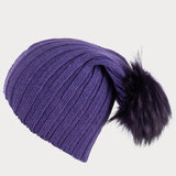 Purple Cashmere and Fur Pom Pom Beanie
