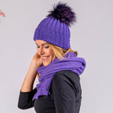 Purple Cashmere and Fur Pom Pom Beanie