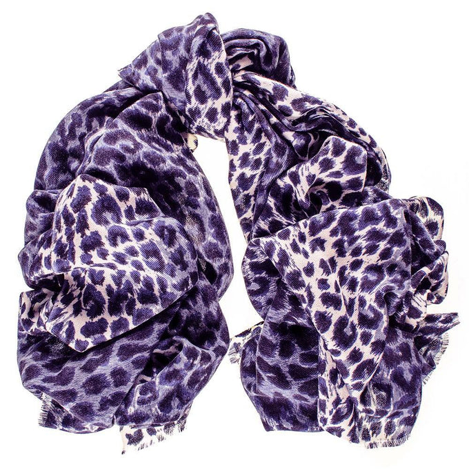 Violet Leopard Print Cashmere and Silk Scarf