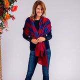 Red and Blue Check Cashmere Ring Shawl