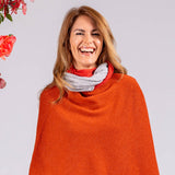 Coral Red and Grey Cashmere Snood